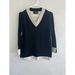 Couture Black 100% Cashmere Sweater Dressy Long Sleeves M Medium Vneck Cream